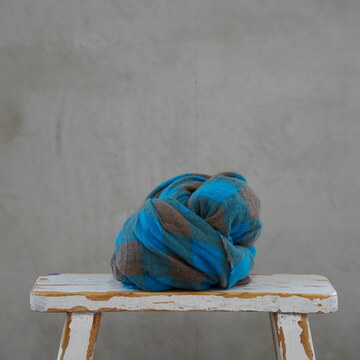 DANIELA GREGIS(_jG OWX) scialle shawl lavato(TURQUOISE BROWN 5CM CHECK)#SCI1WK4314