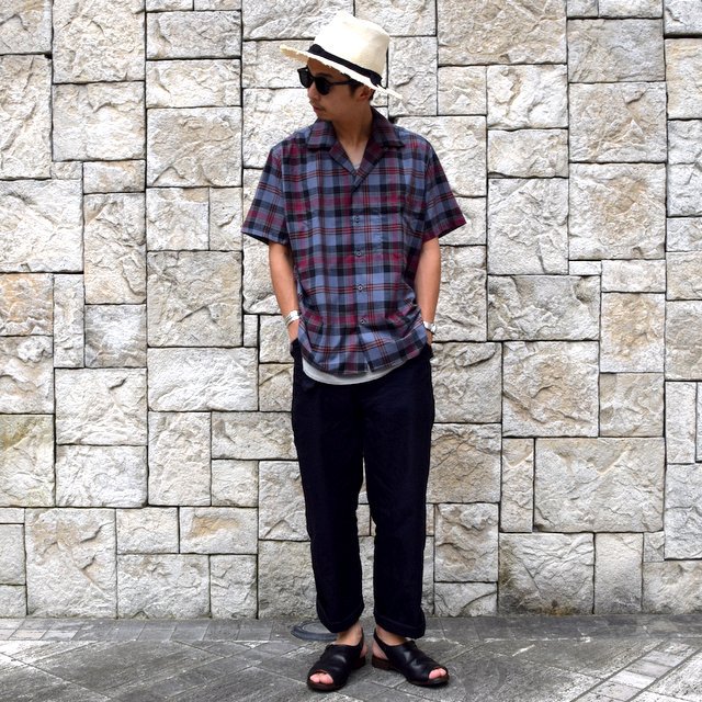 INDIVIDUALIZED SHIRTS(CfBrWACYhVc)/ Linen Camp Collar Shirt S/S (AthleticFit) -GRAY CHECK-#IS1911200(10)