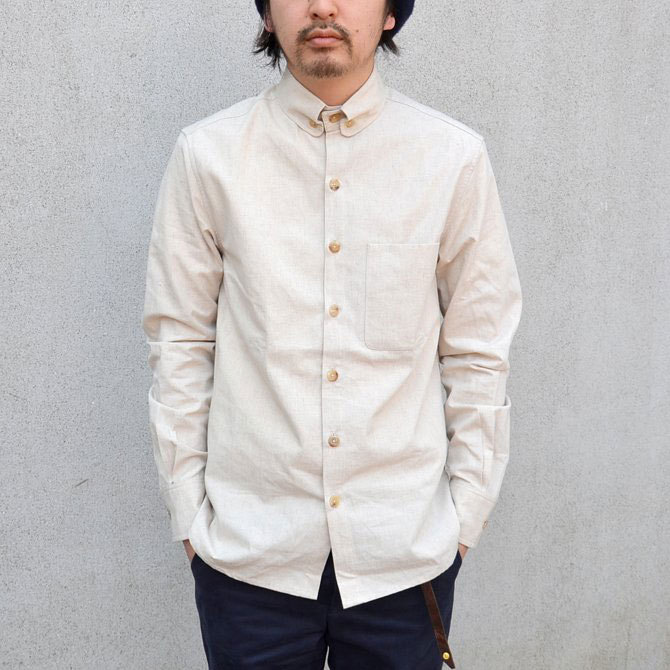 S.E.H KELLY(GXEC[EGC`EP[) LANCASHERE MILITARY COTTON-LINEN SHIRT-(80)ECRU-(1)