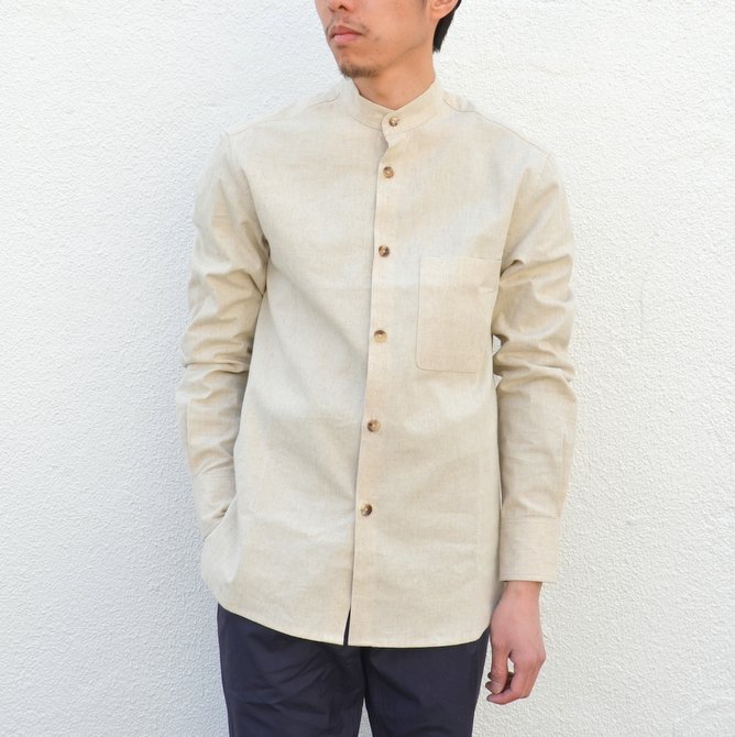 y40% off salezS.E.H KELLY(GXEC[EGC`EP[) /  LANCASTRIAN DESERT COTTON GRANDAD COLLAR SHIRT-(80)BEIGE- #5116024(1)