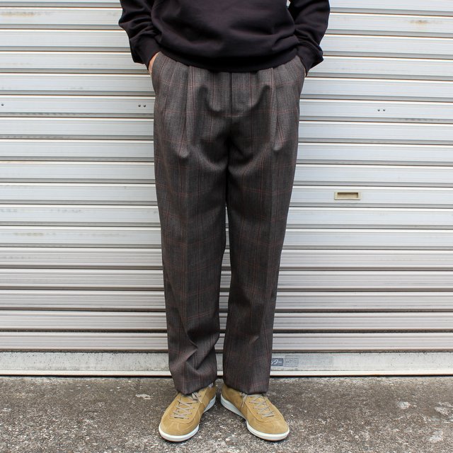 AURALEE BLUEFACED WOOLCHECK WIDE SLACKS - スラックス