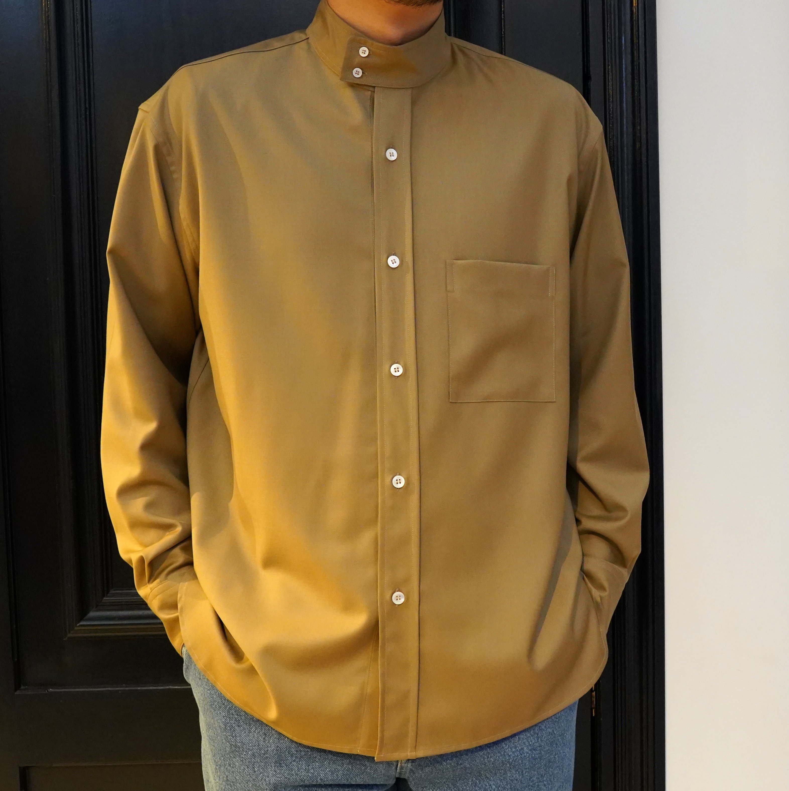 40% off sale】 Cristaseya(クリスタセヤ)/Oversized high collar mao shirt -Taupe-  #06NC-CW-TA／acoustics Men's