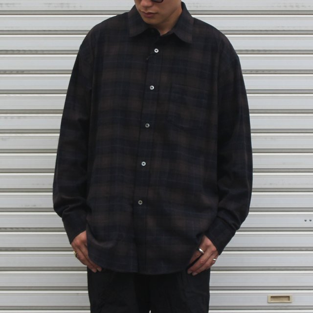 stein(V^C)/ OVERSIZED COTTON FLANNEL SHIRT -DARK NAVY CHCK- #ST467(1)