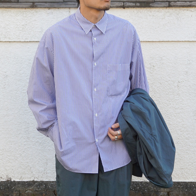 Graphpaper (Oty[p[)/ Broad Stripe L/S Oversized Regular Collar Shirt -BLUE- #GM231-50216B(1)