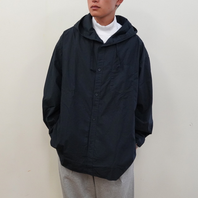 【23AW】Graphpaper (グラフペーパー)/ GARMENT DYED SUVIN TYPEWRITER OVERSIZED HOODED SHIRT -NAVY- #GM233-50073(1)