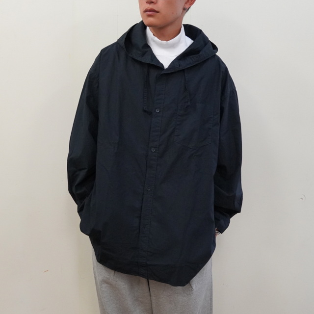 y23AWzGraphpaper (Oty[p[)/ GARMENT DYED SUVIN TYPEWRITER OVERSIZED HOODED SHIRT -NAVY- #GM233-50073(1)