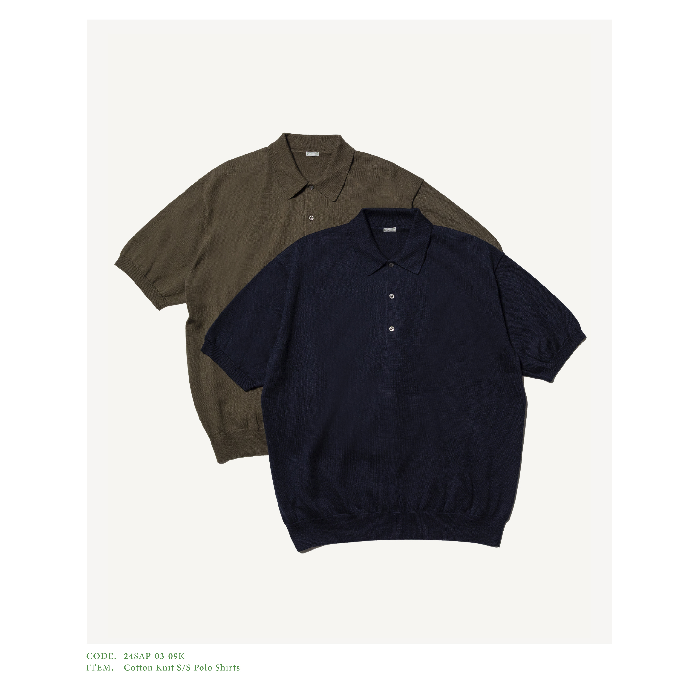 (24ss) A.PRESSE(A vbZ)/ Cotton Knit S/S Polo Shirts -NAVY,OLIVE- #24SAP-03-09K(1)