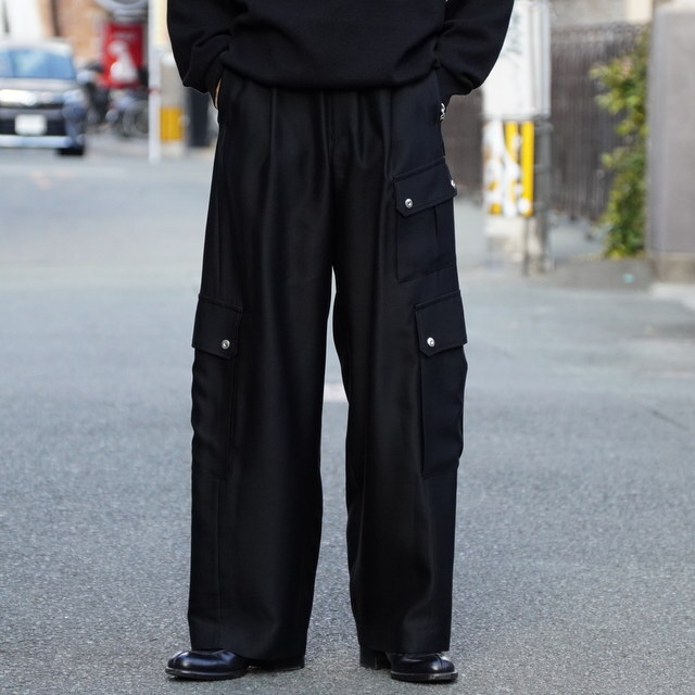 [25SS]ssstein(V^C)/ W/R/SI DOUBLE WEAVE CARGO POCKET TROUSERS -BLACK- #ST1101(1)