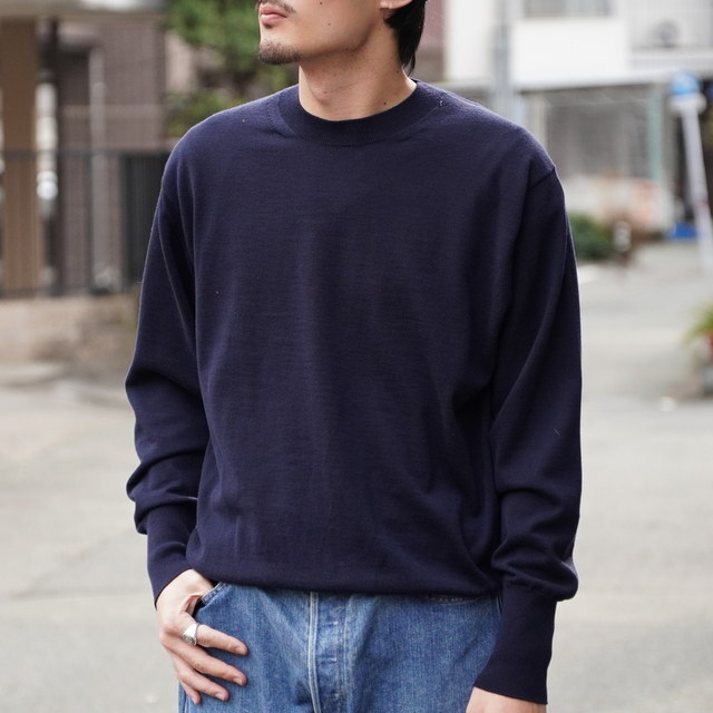 y25SSzBATONER(ogi\) / SUMMER CASHMERE CREW NECK -NAVY- #BN-25SG-003(1)