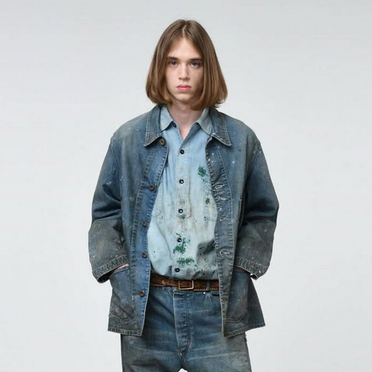 BOWWOW(oEE)/PAINT-STAINED ENGINEER'S COVERALL -AGED INDIGO- #BW252-PSEC(1)