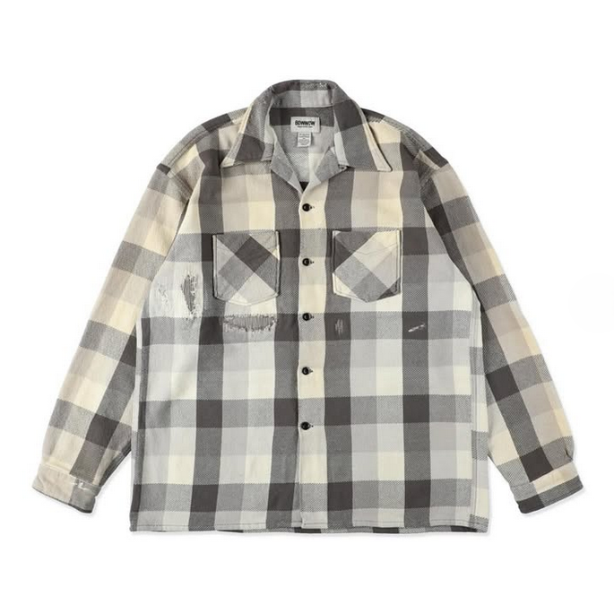 BOWWOW(oEE) / DAMAGED AND STAINED FLANNEL SHIRT -AGED GRAY~WHITE- #BW252-DSFS(1)