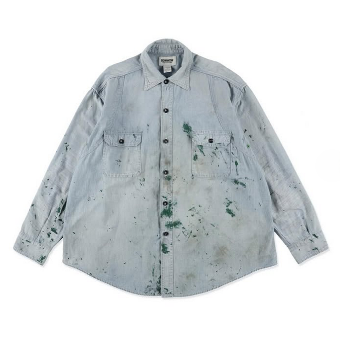 BOWWOW(oEE) / PAINT STAINED CHAMBRAY SHIRT, VENT HOLES -AGED INDIGO- #BW252-PSCSV(1)