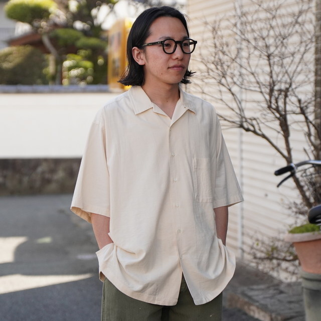 �y26SS�zHERILL(�w����)/ Silk cotton nep Opencollar shirts -2color- #26-050-HL-8080(1)