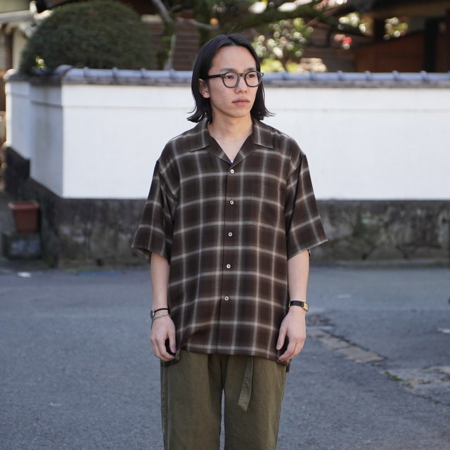 �y26SS�zssstein(�V���^�C��) / LY/VIS CHECK OVERSIZED OPEN COLLAR SS SHIRT -BROWN OMBRE- #ST1464(1)