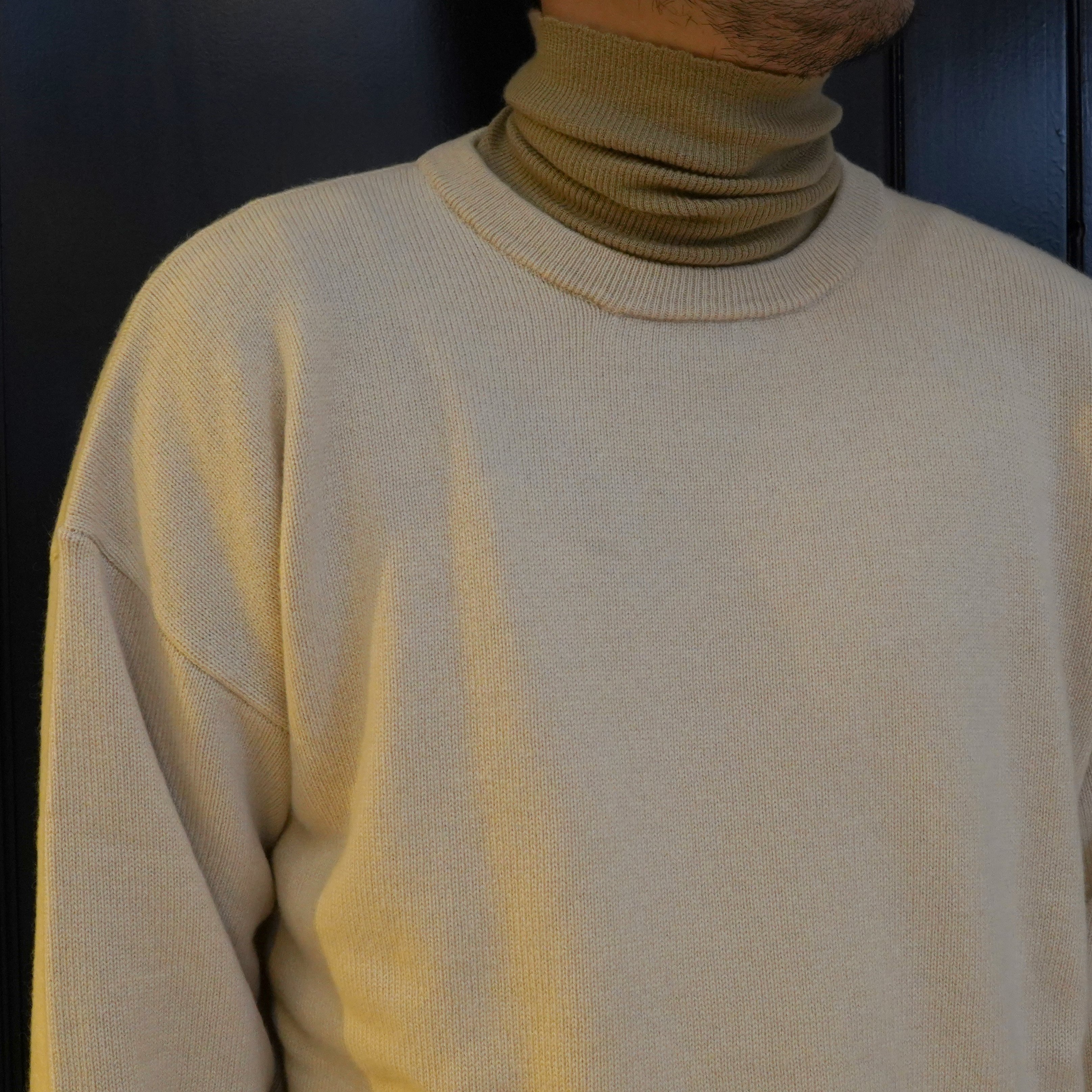 【40% off sale】 Cristaseya(クリスタセヤ)/Contrasted collar Dolcevita knit -White/Taupe- #13NC-C-WH-TA(2)