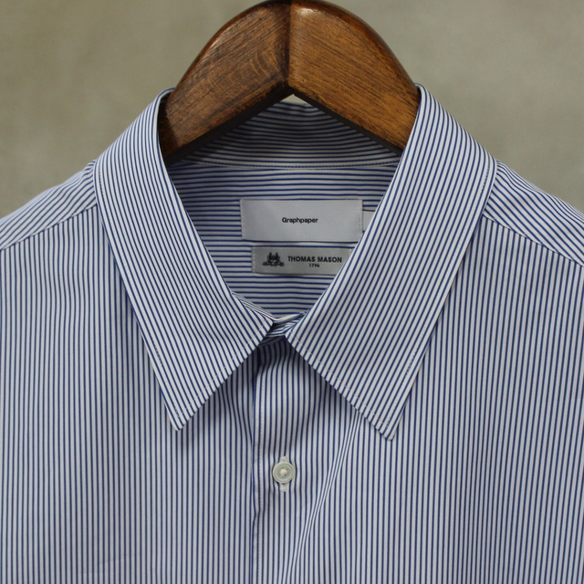 Graphpaper (グラフペーパー)/ THOMAS MASON FOR GP OVERSIZED L/S REGULAR COLLAR SHIRT  -BLUE STRIPE- #GM224-50021／acoustics Men's