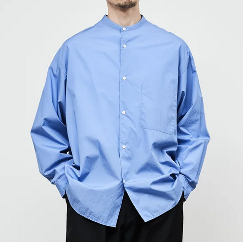 【23AW】Graphpaper (グラフペーパー)/ Broad L/S Oversized Band Collar Shirts -C.GRAY&BLUE- #GM233-50002B(2)