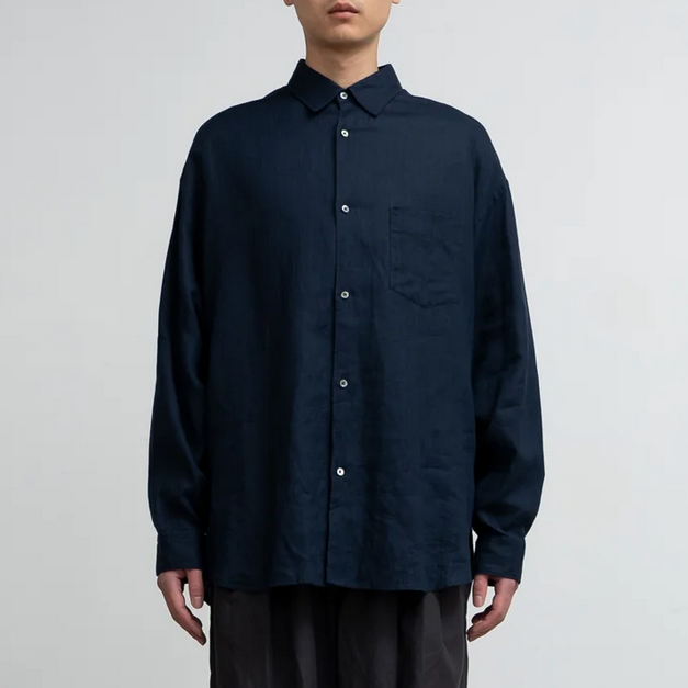 [24SS]Graphpaper (Oty[p[)/ Linen L/S Oversized Regular Collar Shirts -NAVY- #GM241-50273B(2)