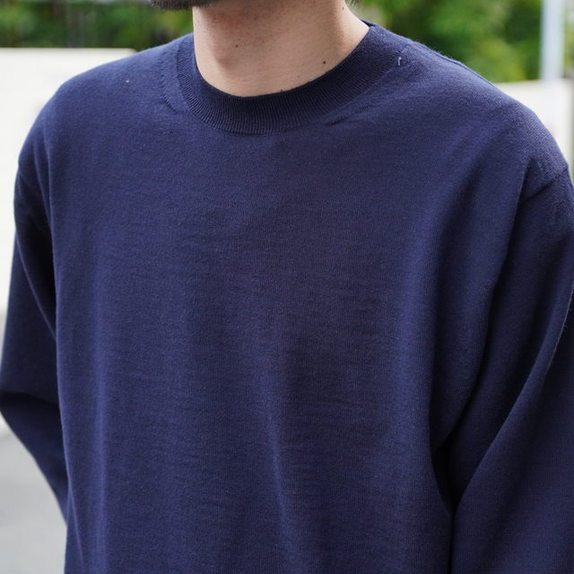 y25SSzBATONER(ogi\) / SUMMER CASHMERE CREW NECK -NAVY- #BN-25SG-003(2)