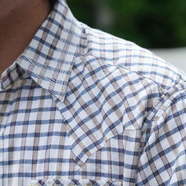 y25AWzMAATEE&SONS(}[eB[AhTY)/ GUPTA WESTERN -BLUE~KHAKI,WHITE PLAID- #MT5303-0605(2)