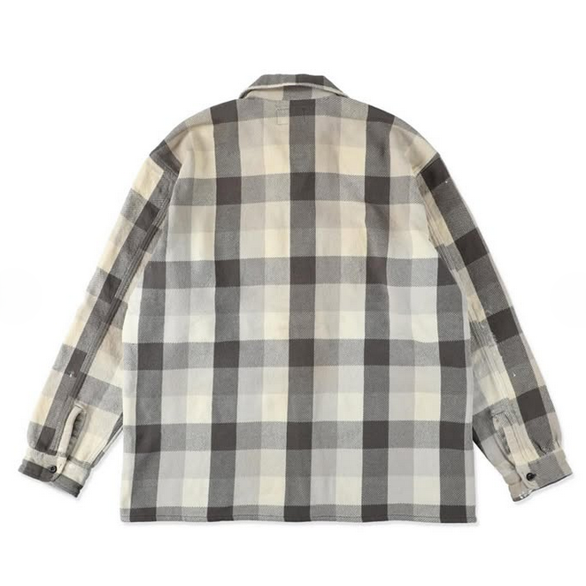 BOWWOW(oEE) / DAMAGED AND STAINED FLANNEL SHIRT -AGED GRAY~WHITE- #BW252-DSFS(2)