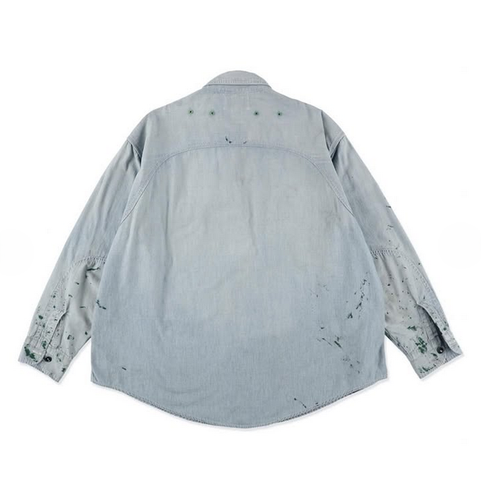 BOWWOW(oEE) / PAINT STAINED CHAMBRAY SHIRT, VENT HOLES -AGED INDIGO- #BW252-PSCSV(2)