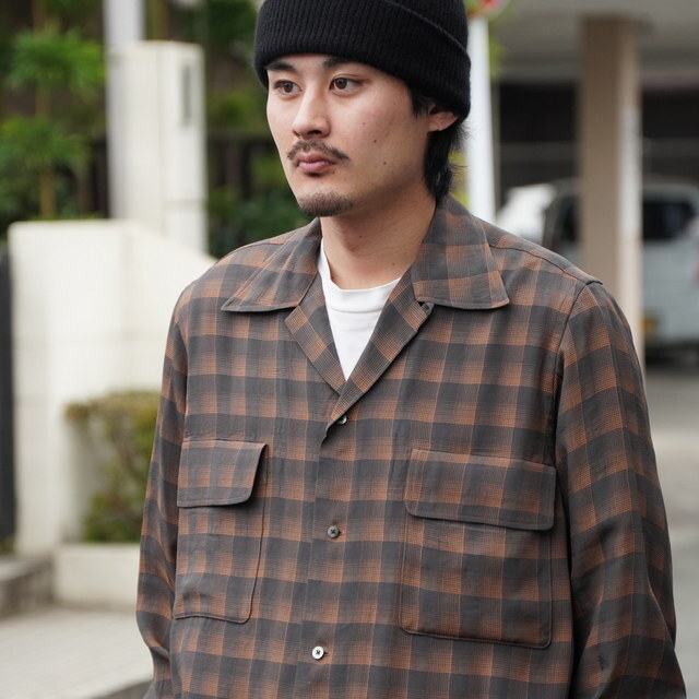 �y26SS�z YOKE(���[�N)/ Jacqard Plaid Open Collar Shirt -ORANGE,GRAY- #YK26SS01197SH(2)