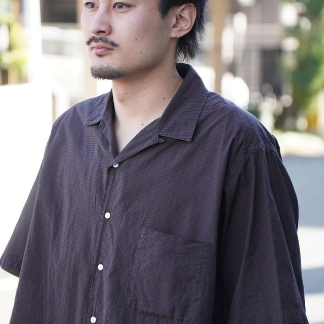 �y26SS�zHERILL(�w����)/ Lawncheck Opencollar shirts -Brown- #26-050-HL-8090(2)