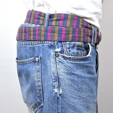 y40% off salezts(s)(eB[GXGX) Bold Stripe Linen Cloth Belt -(82)Pink-Line-(3)