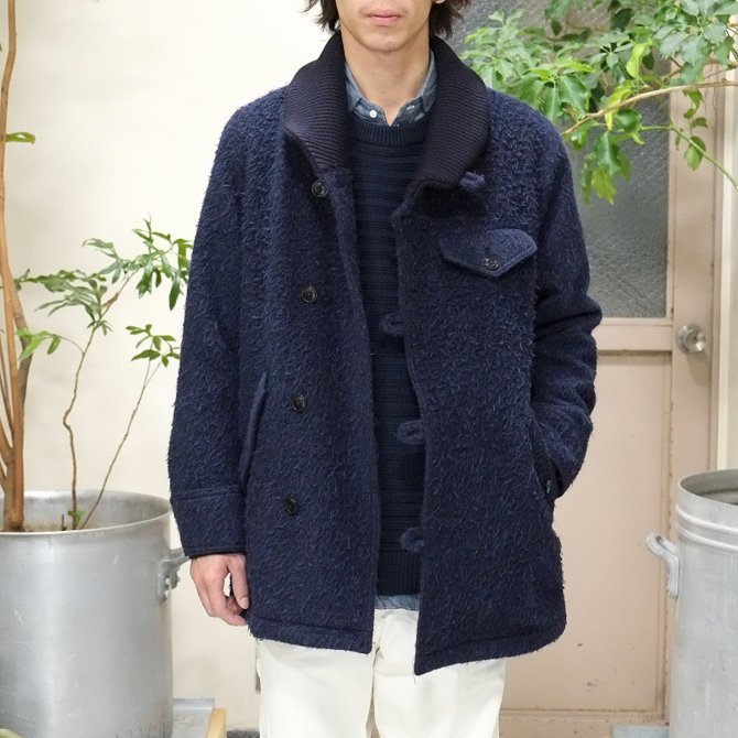 y40% off salezts(s) (eB[GXGX) Wool*Alpaca*Mohair Shaggy Cloth Knit Collar Coat -NAVY-(3)