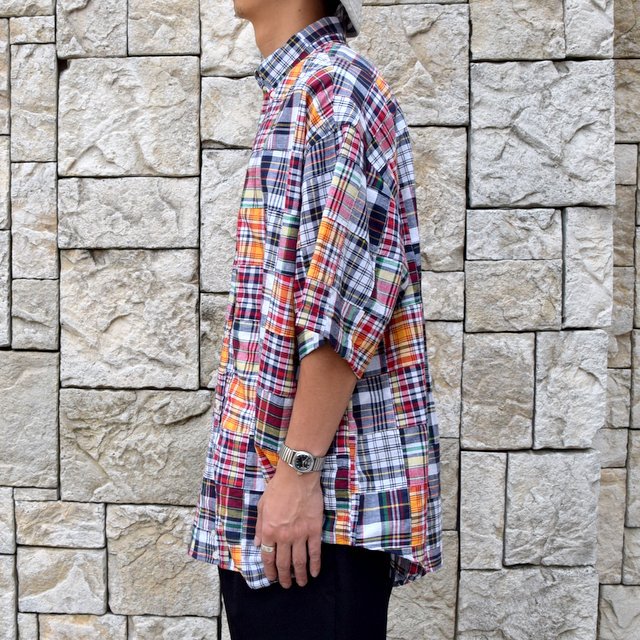 is-ness(CYlX)/ PATCHWORK CHECK SHORT SLEEVES SHIRT -RED CHECK-(3)