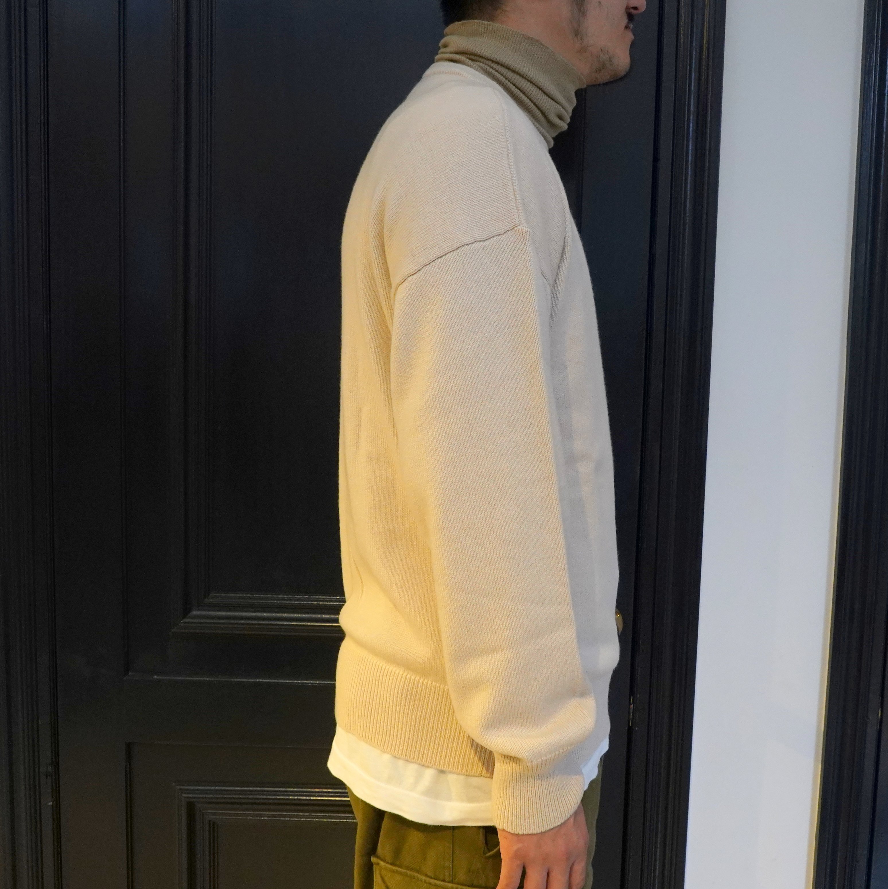 【40% off sale】 Cristaseya(クリスタセヤ)/Contrasted collar Dolcevita knit -White/Taupe- #13NC-C-WH-TA(3)