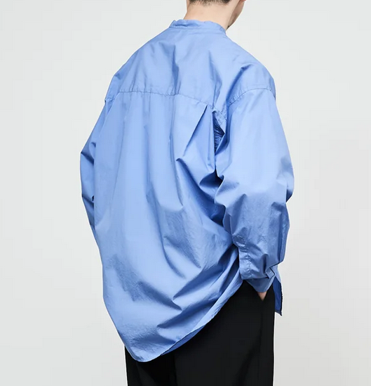 【23AW】Graphpaper (グラフペーパー)/ Broad L/S Oversized Band Collar Shirts -C.GRAY&BLUE- #GM233-50002B(3)