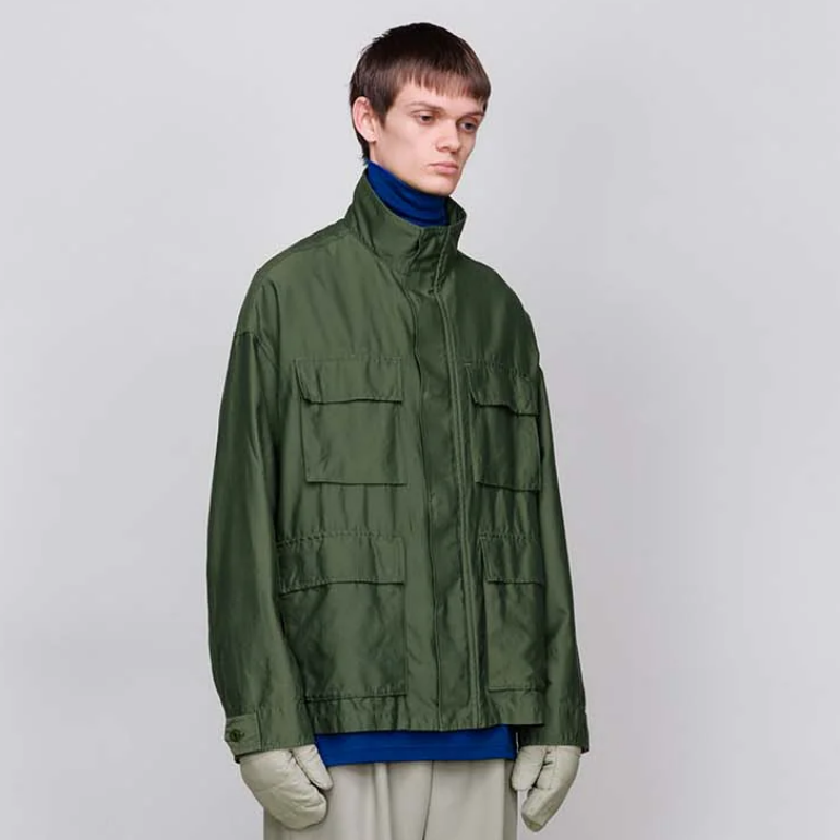 y25AWzGraphpaper (Oty[p[)/ Cotton Cupro Back Satin Military Jacket -GREEN,BLACK- #GM253-30344(3)