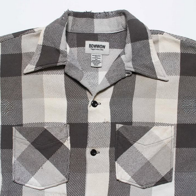 BOWWOW(oEE) / DAMAGED AND STAINED FLANNEL SHIRT -AGED GRAY~WHITE- #BW252-DSFS(3)