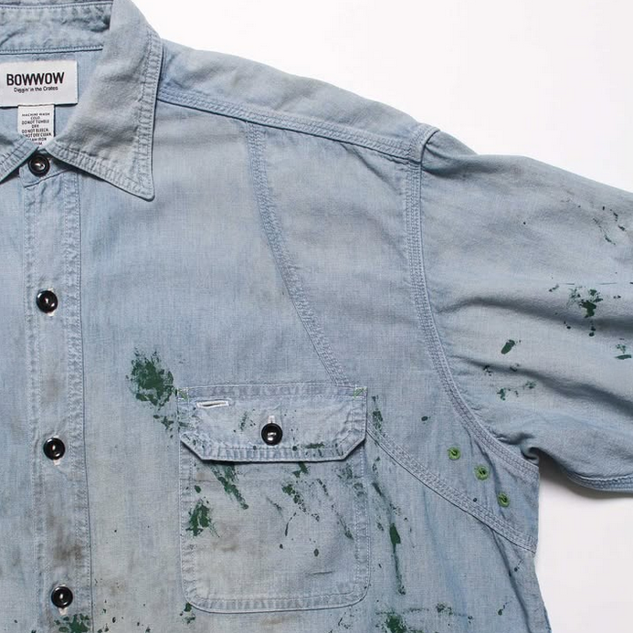 BOWWOW(oEE) / PAINT STAINED CHAMBRAY SHIRT, VENT HOLES -AGED INDIGO- #BW252-PSCSV(3)