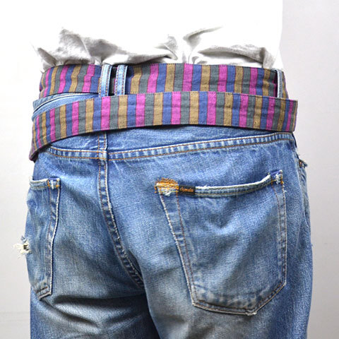 y40% off salezts(s)(eB[GXGX) Bold Stripe Linen Cloth Belt -(82)Pink-Line-(4)
