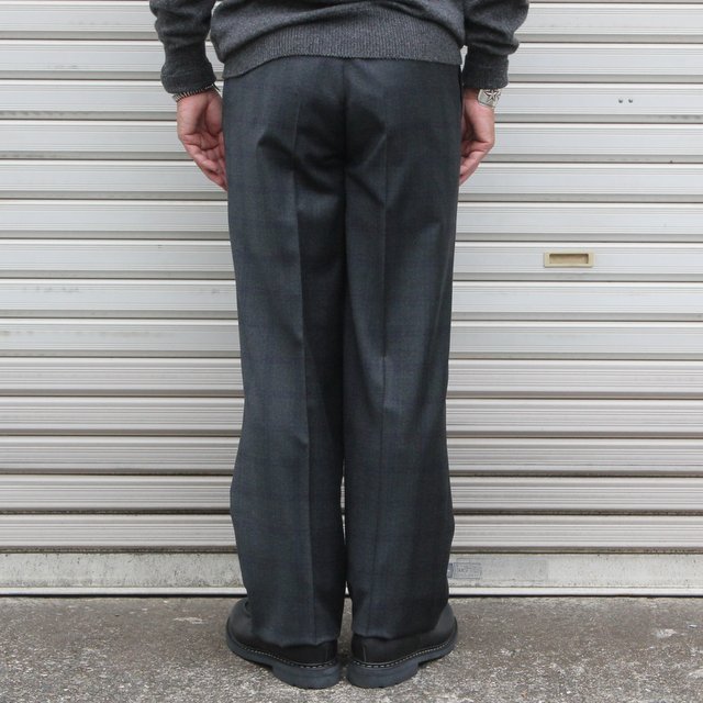 BERNARD ZINS/2-tuck pleats wide taperd -GRAY CHECK- #72050(4)