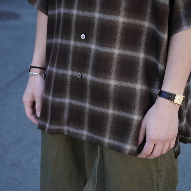 �y26SS�zssstein(�V���^�C��) / LY/VIS CHECK OVERSIZED OPEN COLLAR SS SHIRT -BROWN OMBRE- #ST1464(4)