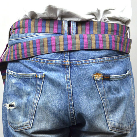 y40% off salezts(s)(eB[GXGX) Bold Stripe Linen Cloth Belt -(82)Pink-Line-(5)
