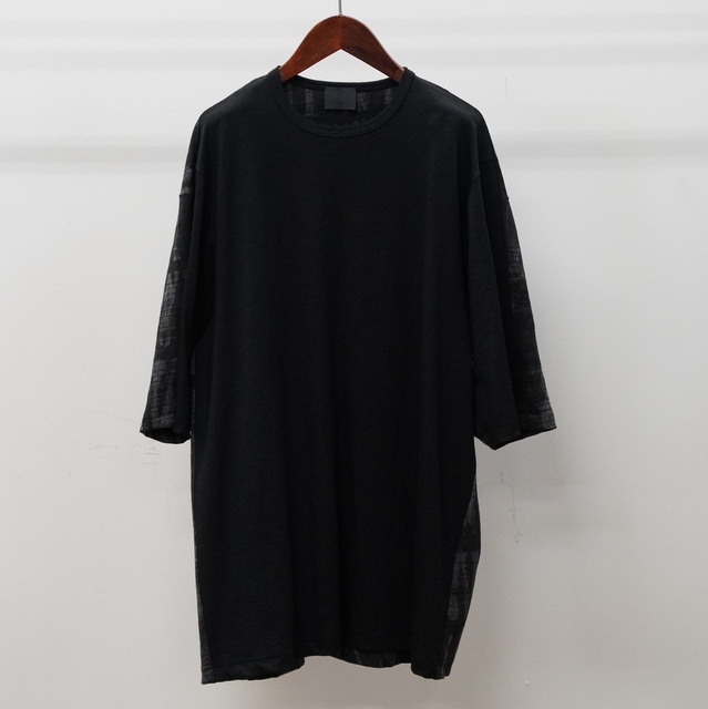 山内 (やまうち)/塩縮加工リネンニット・Tシャツ -sibori beige&sibori black- #23151(5)