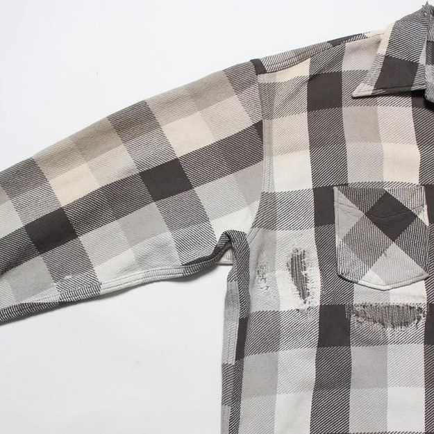 BOWWOW(oEE) / DAMAGED AND STAINED FLANNEL SHIRT -AGED GRAY~WHITE- #BW252-DSFS(5)
