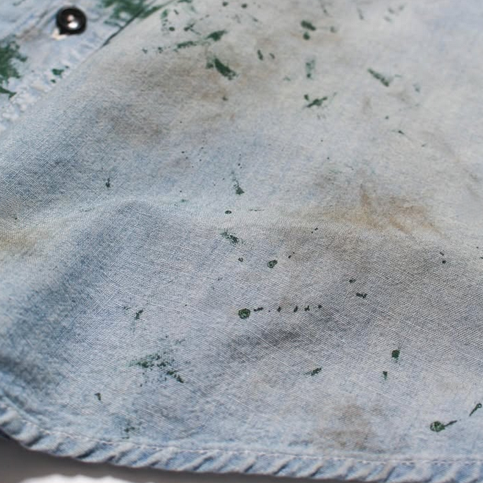 BOWWOW(oEE) / PAINT STAINED CHAMBRAY SHIRT, VENT HOLES -AGED INDIGO- #BW252-PSCSV(5)