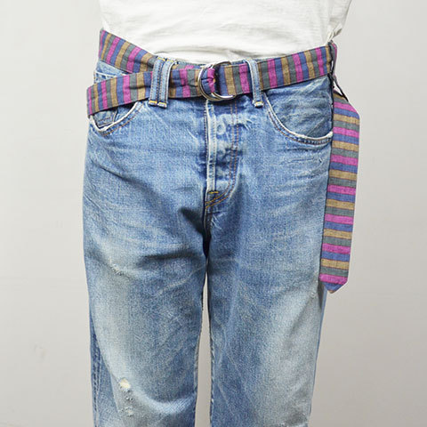 y40% off salezts(s)(eB[GXGX) Bold Stripe Linen Cloth Belt -(82)Pink-Line-(6)