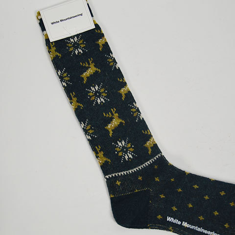 y30% off salezWhite Mountaineering(zCg}EejAO) Reindeer Pattern Middle Socks(6)