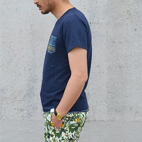 SALE 30%OFF White Mountaineering(ホワイトマウンテニアリング) JERSEY x CHECK PRINT HEM PIPED POCKET T-SHIRT -NAVY-(6)