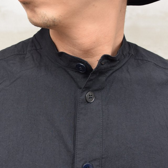 y40% off salezFRANK LEDER(tN[_[)/TRIPLE WASHED THIN COTTON OLD STYLE STAND COLLAR SHIRT ]BLACK- 0916086-99(6)