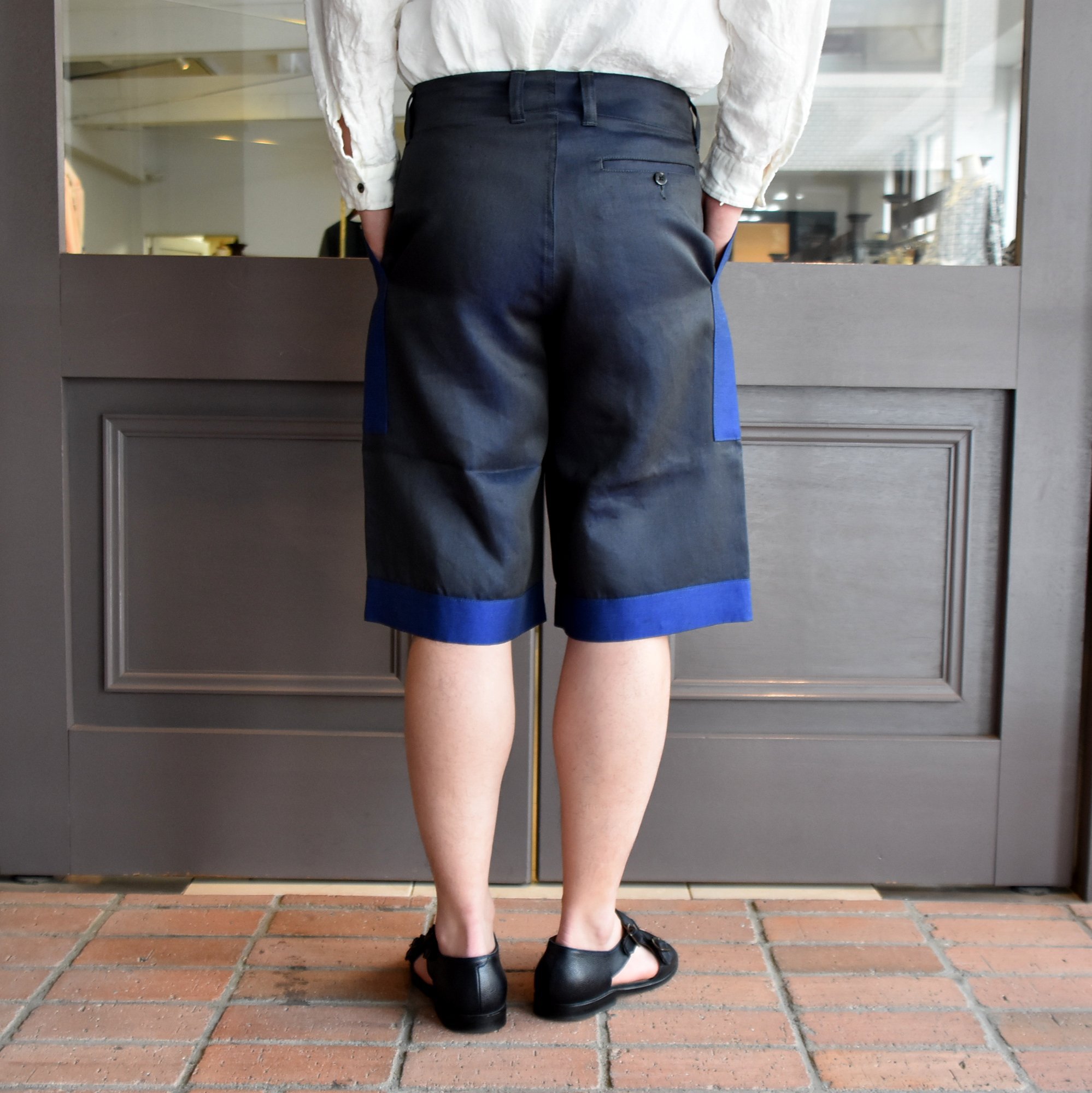 y40% off salez[2021]amachi.(A}`) Panel Denim Shorts-Dark Gray~Blue- #AY8-23(7)