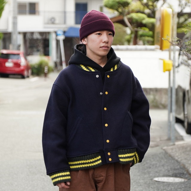 BOWWOW(oEE) / ST. MACLAREN UNIV. VARSITY JACKET AGED -NVY~YEL- #BW252-MUVJ(7)