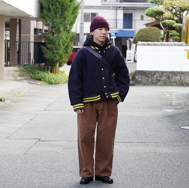 BOWWOW(oEE) / ST. MACLAREN UNIV. VARSITY JACKET AGED -NVY~YEL- #BW252-MUVJ(8)